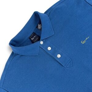Karl Kani Jeans Polo Shirt Mens L Blue Long Sleeve Embroidered Logo Pique Knit
